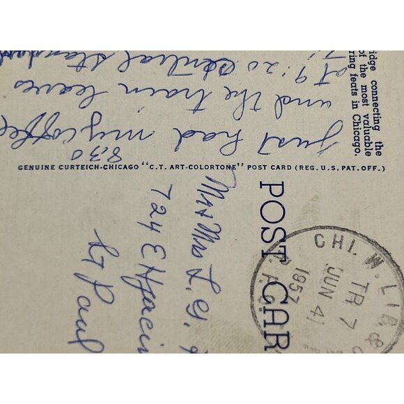 Vintage 1950's Postcard Outer Drive Link Bridge & Skyline Chicago Curt Teich & C - Picture 6 of 8